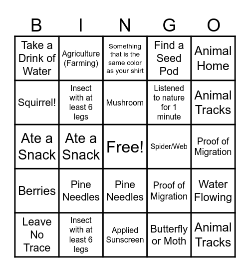 Autumn Hike Bingo Card