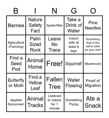 Autumn Bingo Hike Bingo Card