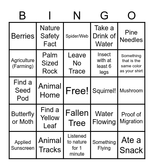 Autumn Bingo Hike Bingo Card