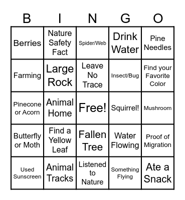 Autumn Bingo Hike Bingo Card