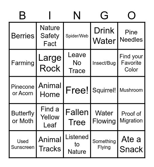 Autumn Bingo Hike Bingo Card