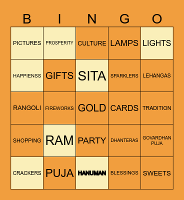 DIWALI Bingo Card