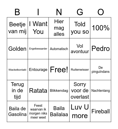 Muziekbingo groep 6 Bingo Card