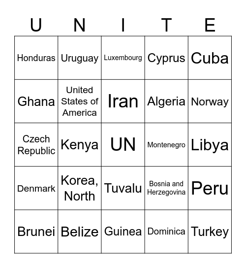 UNITE Bingo Card