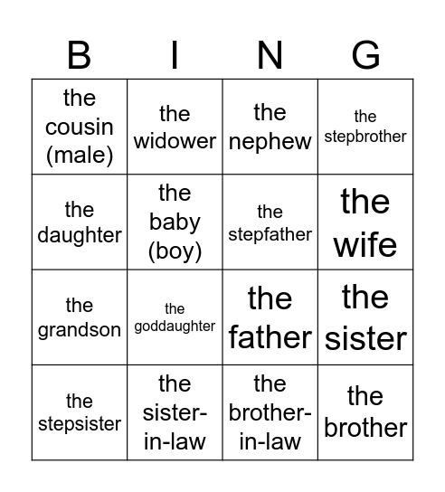 La Familia Bingo Card