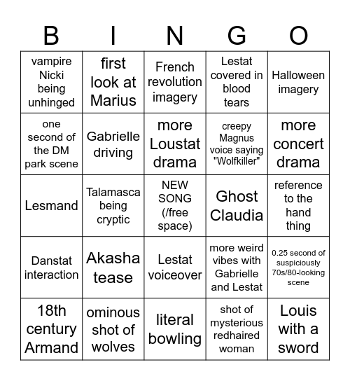 TVL TEASER BINGO Card