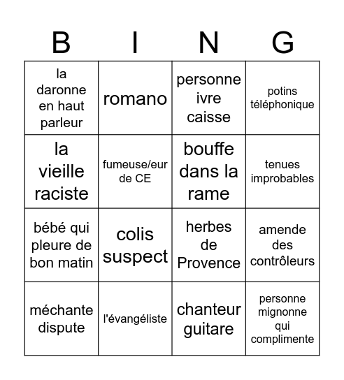 fous de la rame Bingo Card