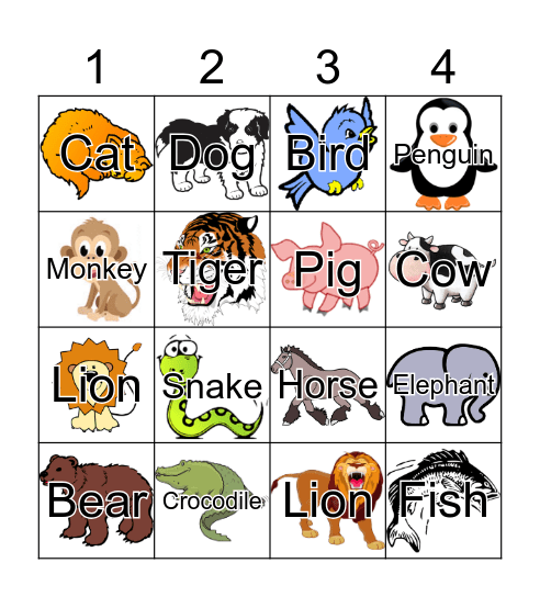 German Animals Bingo Card