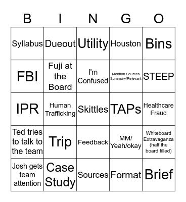 Nick's Capstone Bingo Card