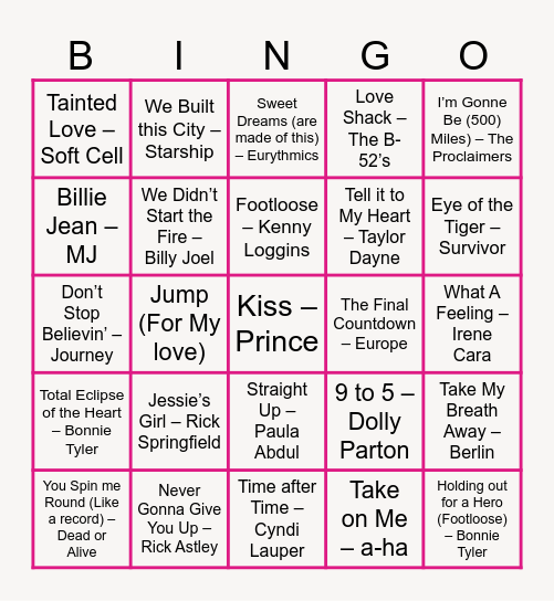 1980's Bingo Card