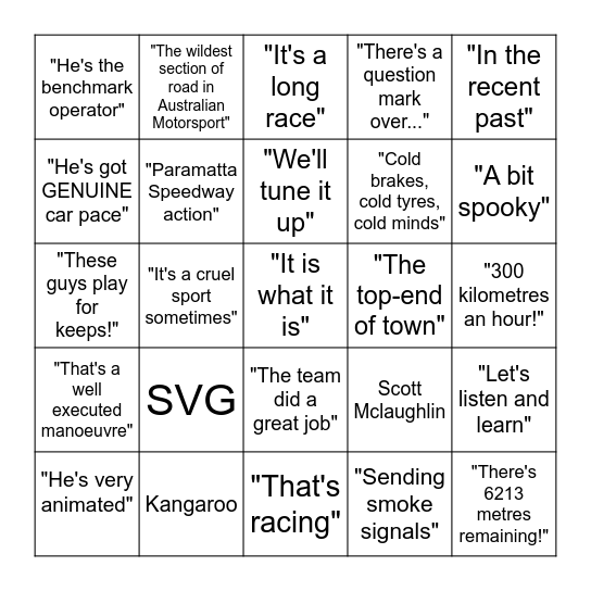 Supercars Bathurst Bingo Card