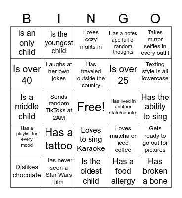 Ice Breaker! Bingo Card