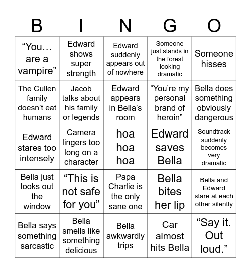 Twilight Bingo Card