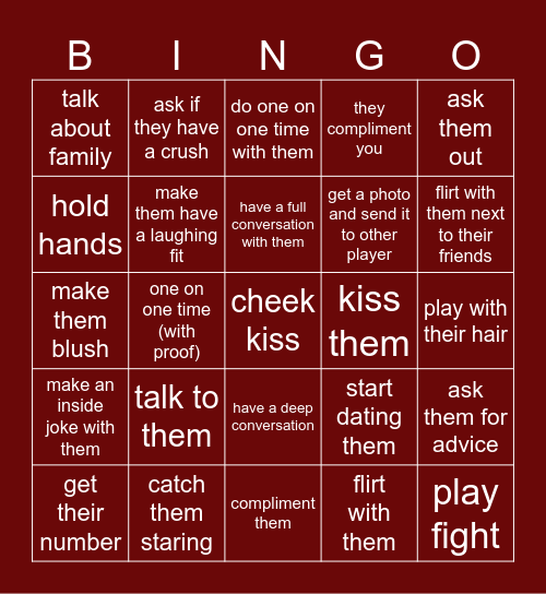 ask him out (crush) Bingo Card