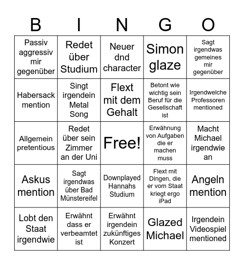 Lasse Bingo Card