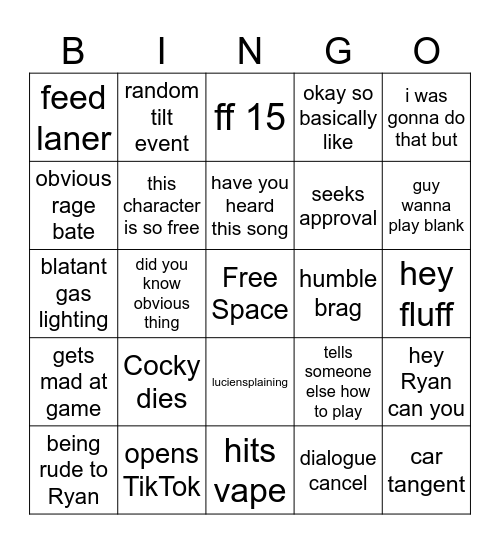 gamer Bingo Card