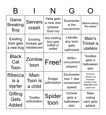 Dandy's World Halloween 2025 Update Predictions Bingo Card