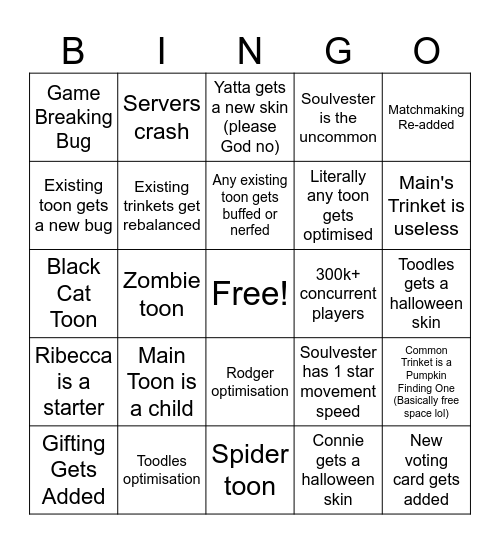 Dandy's World Halloween 2025 Update Predictions Bingo Card
