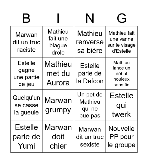 Bingo Yourte team Scenic Bingo Card