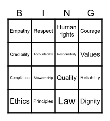 Ethics Week 2025 Bingo Card
