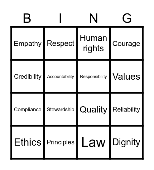 Ethics Week 2025 Bingo Card