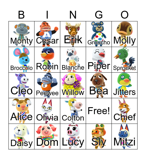 Animal Crossing Bingo Card