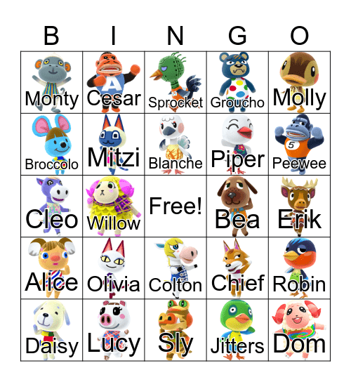 Animal Crossing Bingo Card