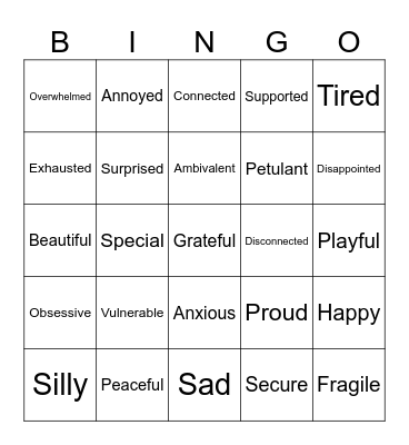 Emotions Bingo Card