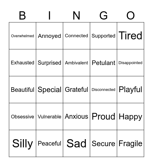 Emotions Bingo Card