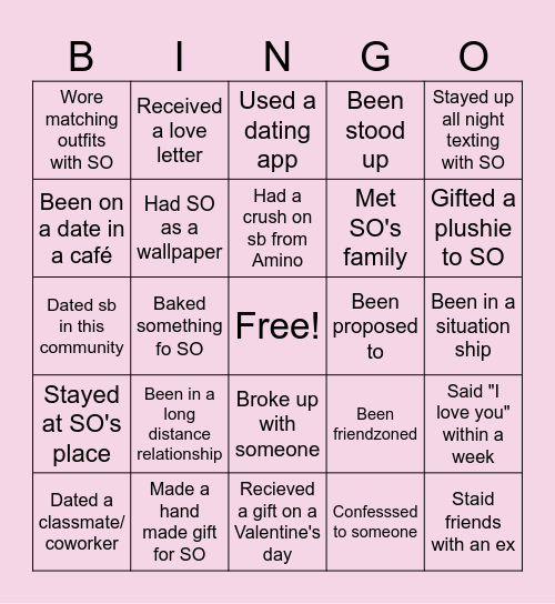 Dating Community Bingo Card