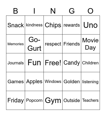 Fun Friday Bingo Card