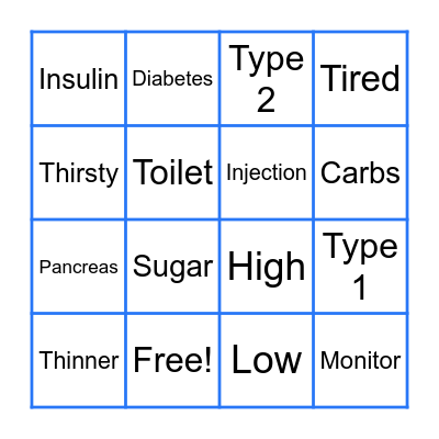 Diabetes Bingon Bingo Card