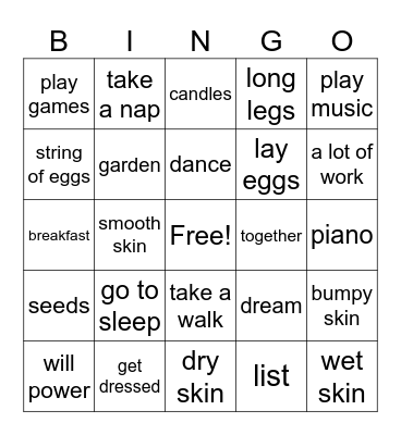 Frog and Toad Bingo Card