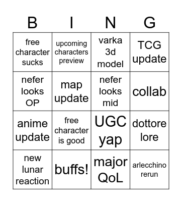 genshin luna 2 6.1 special program Bingo Card
