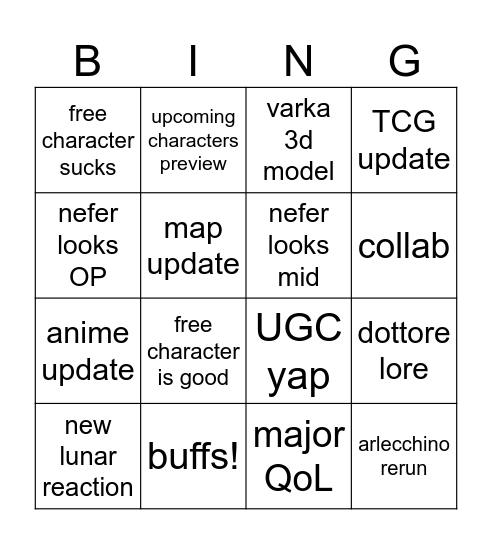 genshin luna 2 6.1 special program Bingo Card