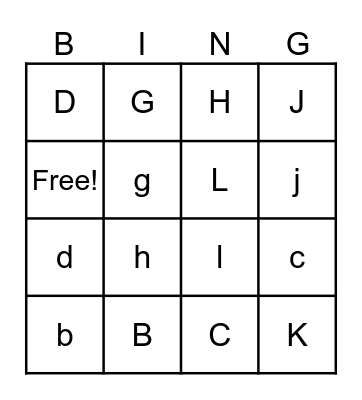 Letters of the Alphabet: Upper/Lower Bingo Card