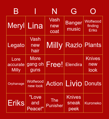 Trigun stargaze trailer Bingo Card