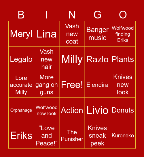 Trigun stargaze trailer Bingo Card