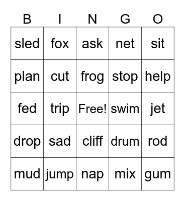 Short Vowels Bingo Card