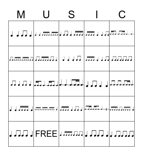 Rhythm Bingo Card