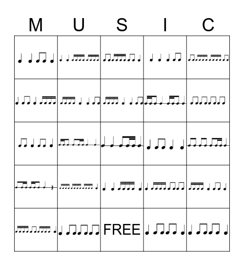 Rhythm Bingo Card