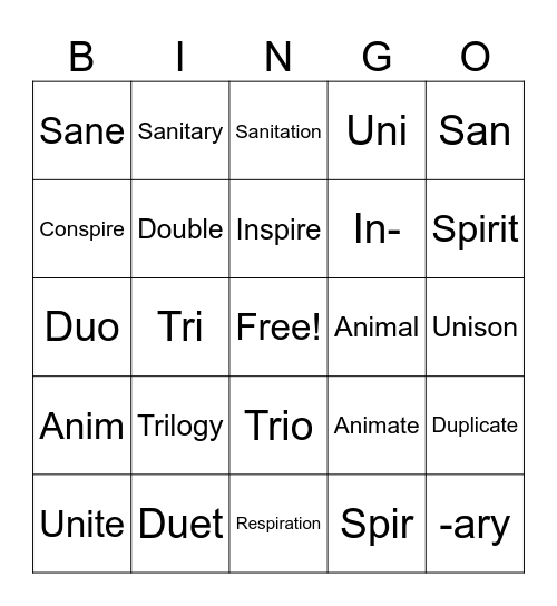 Vocabulary Practice Bingo Card