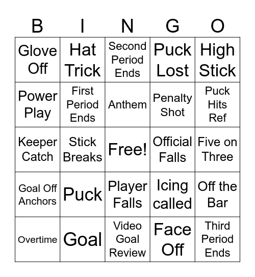 Ice Hockey Bingo Card