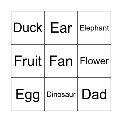 D E F Bingo Card