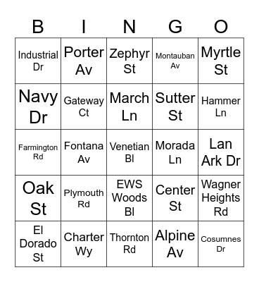 Streets of Stockton Bingo Card