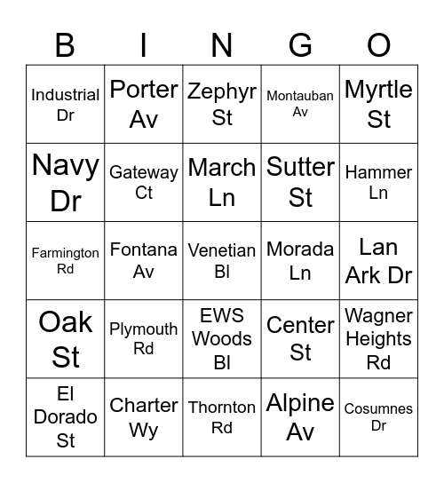 Streets of Stockton Bingo Card