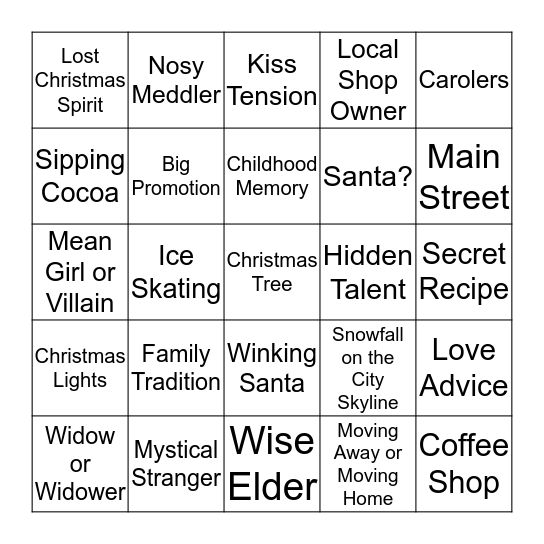 Hallmark Movie KRINGO Bingo Card