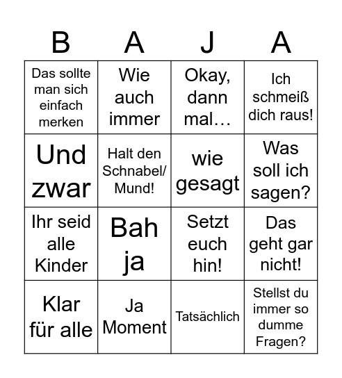 Bah ja Bingo Card