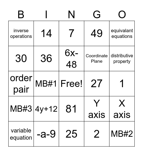 Math Bingo 10-10-25 Bingo Card