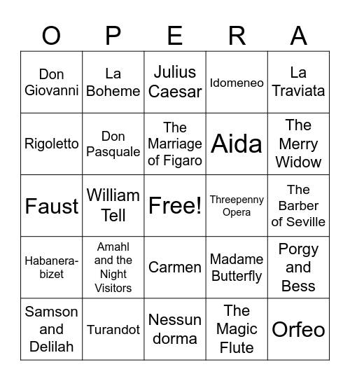 Opera Bingo! Bingo Card